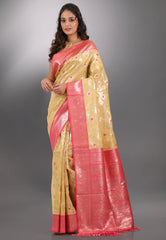 Beige with Zari work Tussar Silk Saree with Blouse Piece - Adi Akshoy & Co.