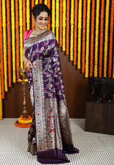 Purple Minakari Kadwa Pure Silk Banarasi Saree with Blouse Piece - Adi Akshoy & Co.