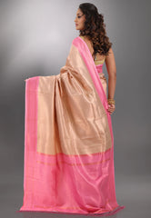 Beige with Zari work Tussar Silk Saree with Blouse Piece - Adi Akshoy & Co.