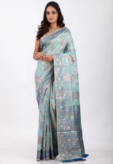 Light Green with Zari work Tussar Silk Saree with Blouse Piece - Adi Akshoy & Co.
