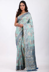 Light Green with Zari work Tussar Silk Saree with Blouse Piece - Adi Akshoy & Co.