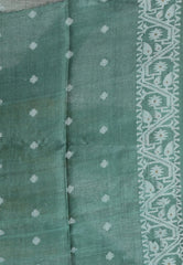 Dark Green Pure Tussar Dhakai Jamdani Saree with Blouse Piece