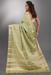 Pista Green with Zari work Kanjivaram Silk Saree With Blouse Piece - Adi Akshoy & Co.