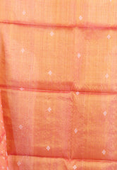 Orange Pure Tussar Dhakai Jamdani Saree with Blouse Piece - Adi Akshoy & Co.