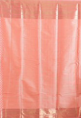 Peach Brocade Kanjivaram Silk Saree With Blouse Piece - Adi Akshoy & Co.
