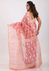 Pink Dhakai Jamdani Cotton Saree without Blouse Piece - Adi Akshoy & Co.