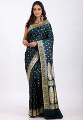 Navy Blue with Zari work Wedding Banarasi Saree with Blouse Piece - Adi Akshoy & Co.