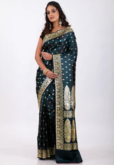 Navy Blue with Zari work Wedding Banarasi Saree with Blouse Piece - Adi Akshoy & Co.
