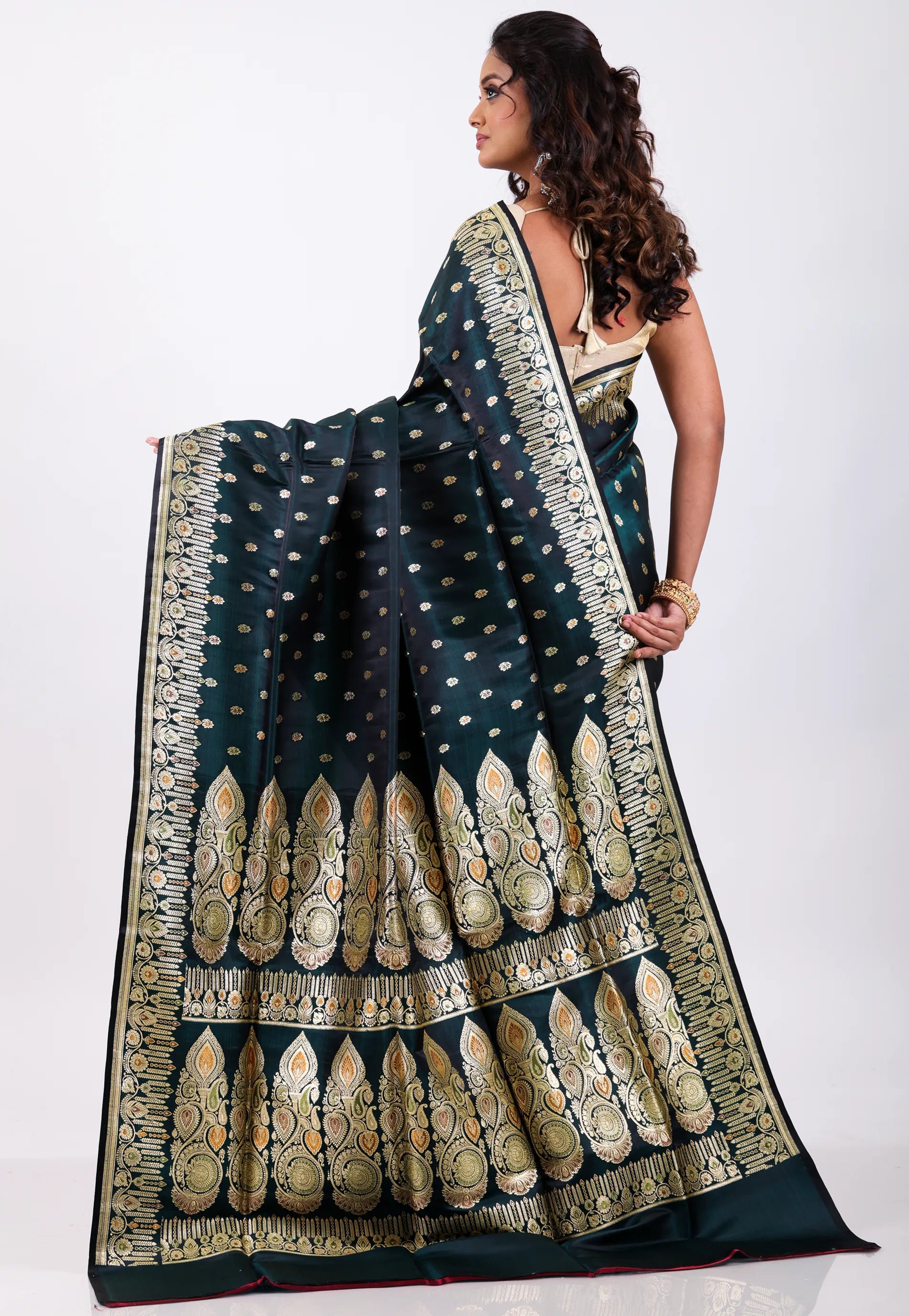 Navy Blue with Zari work Wedding Banarasi Saree with Blouse Piece - Adi Akshoy & Co.