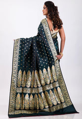 Navy Blue with Zari work Wedding Banarasi Saree with Blouse Piece - Adi Akshoy & Co.