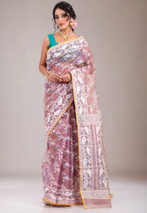 Light Brown Dhakai Jamdani Cotton Saree without Blouse Piece - Adi Akshoy & Co.