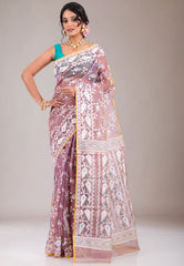 Light Brown Dhakai Jamdani Cotton Saree without Blouse Piece - Adi Akshoy & Co.
