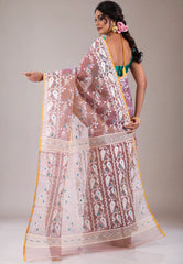 Light Brown Dhakai Jamdani Cotton Saree without Blouse Piece - Adi Akshoy & Co.