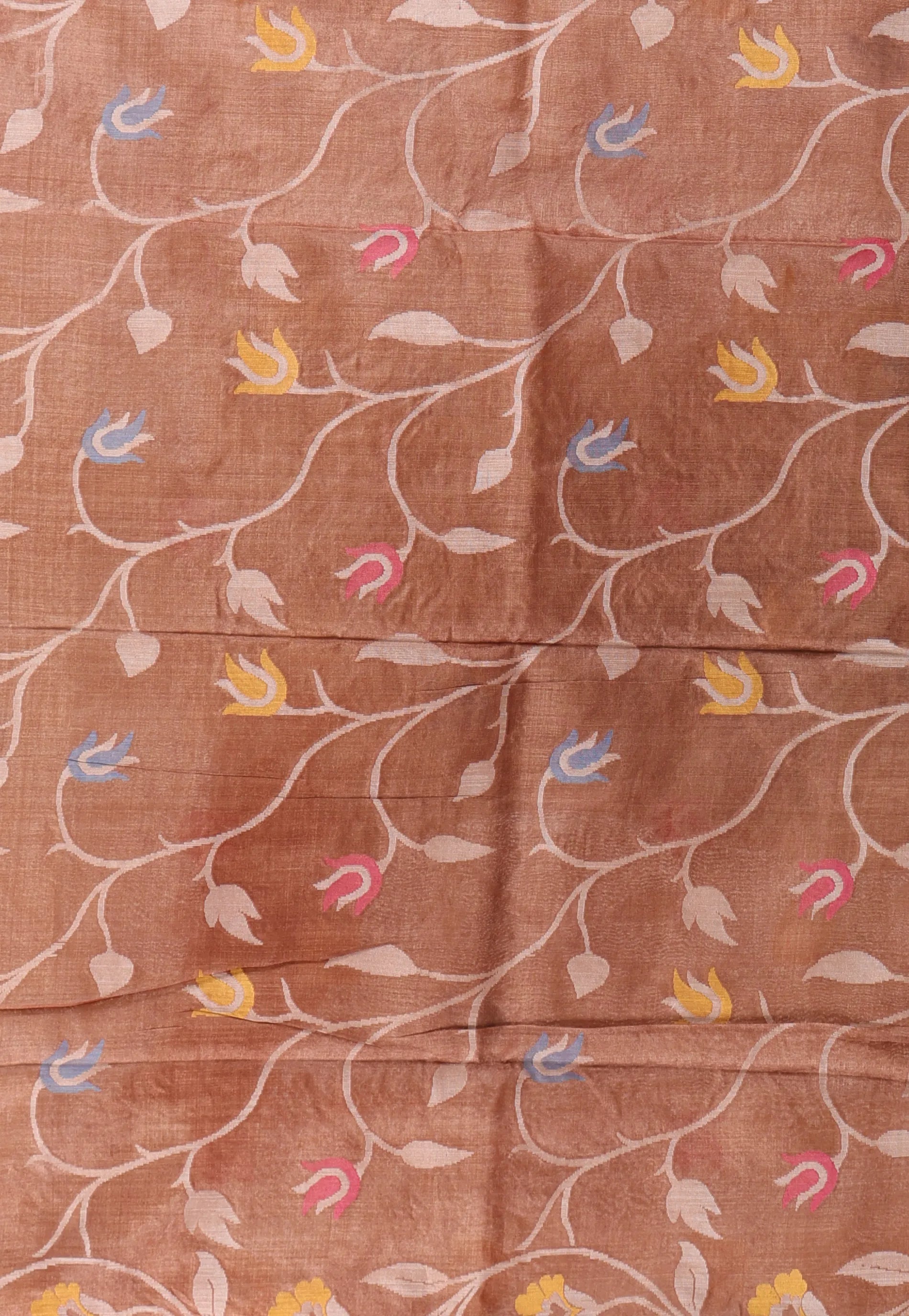 Brown Pure Tussar Dhakai Jamdani Saree with Blouse Piece - Adi Akshoy & Co.