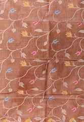 Brown Pure Tussar Dhakai Jamdani Saree with Blouse Piece - Adi Akshoy & Co.