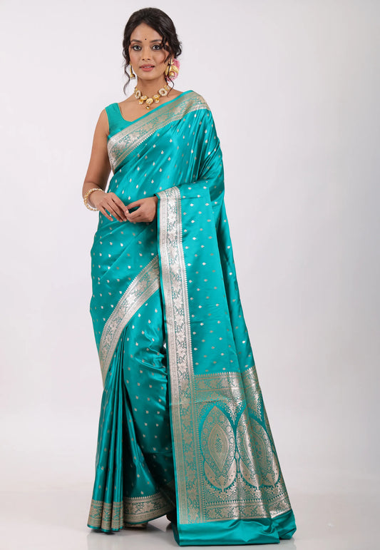 Bottle Green with Zari work Wedding Banarasi Saree with Blouse Piece - Adi Akshoy & Co.
