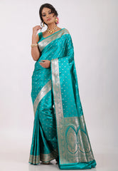 Bottle Green with Zari work Wedding Banarasi Saree with Blouse Piece - Adi Akshoy & Co.