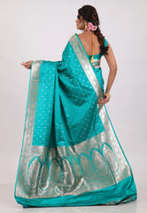 Bottle Green with Zari work Wedding Banarasi Saree with Blouse Piece - Adi Akshoy & Co.