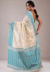 Off White Tussar Silk Saree with Blouse Piece - Adi Akshoy & Co.