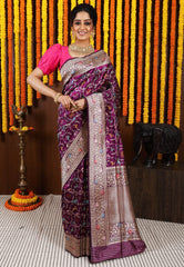 Purple Minakari Kadwa Pure Silk Banarasi Saree with Blouse Piece - Adi Akshoy & Co.