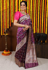 Purple Minakari Kadwa Pure Silk Banarasi Saree with Blouse Piece - Adi Akshoy & Co.