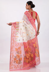 White Dhakai Jamdani Cotton Saree without Blouse Piece - Adi Akshoy & Co.