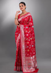Red Tussar Silk Saree with Blouse Piece - Adi Akshoy & Co.