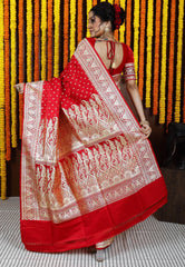 Red Wedding Banarasi Silk Saree with Blouse Piece - Adi Akshoy & Co.