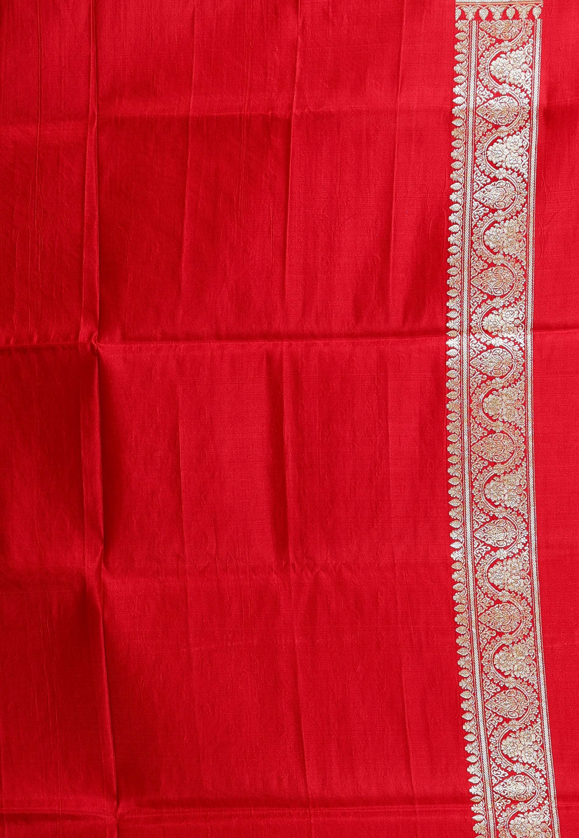Red Wedding Banarasi Silk Saree with Blouse Piece - Adi Akshoy & Co.