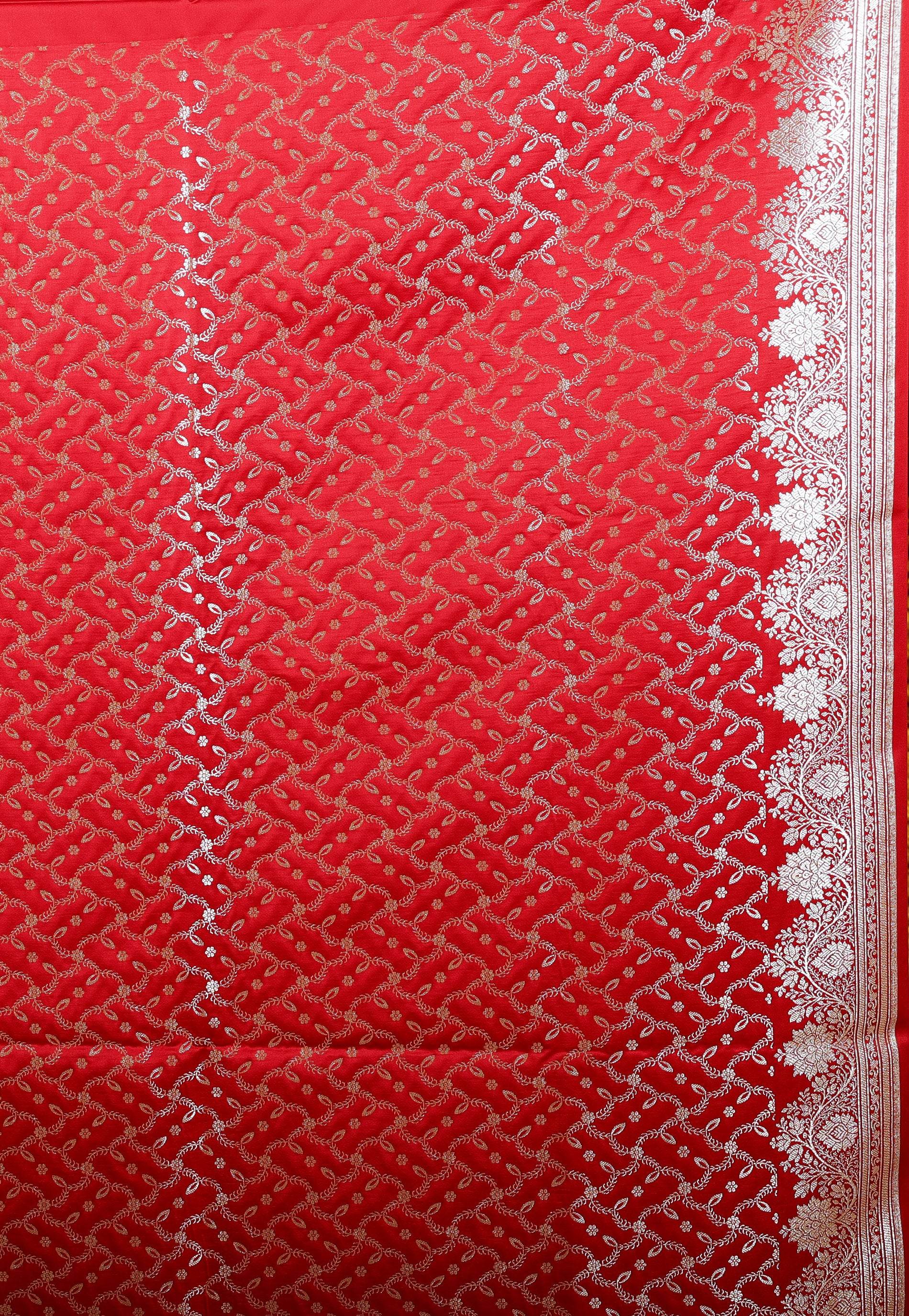 Red Wedding Banarasi Silk Saree with Blouse Piece - Adi Akshoy & Co.