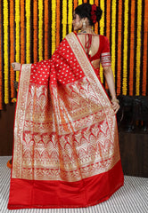 Red Wedding Banarasi Silk Saree with Blouse Piece - Adi Akshoy & Co.