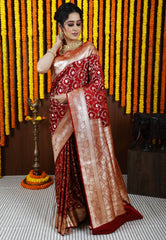 Maroon Wedding Banarasi Silk Saree with Blouse Piece - Adi Akshoy & Co.