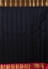 Pink with Rani Pink and Black Border Gadwal Saree With Blouse Piece - Adi Akshoy & Co.