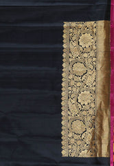 Black Gadwal Pure Silk Saree With Blouse Piece - Adi Akshoy & Co.