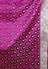 Off White with Magenta border Korial Patli Banarasi Silk Saree With Blouse Piece - Adi Akshoy & Co.