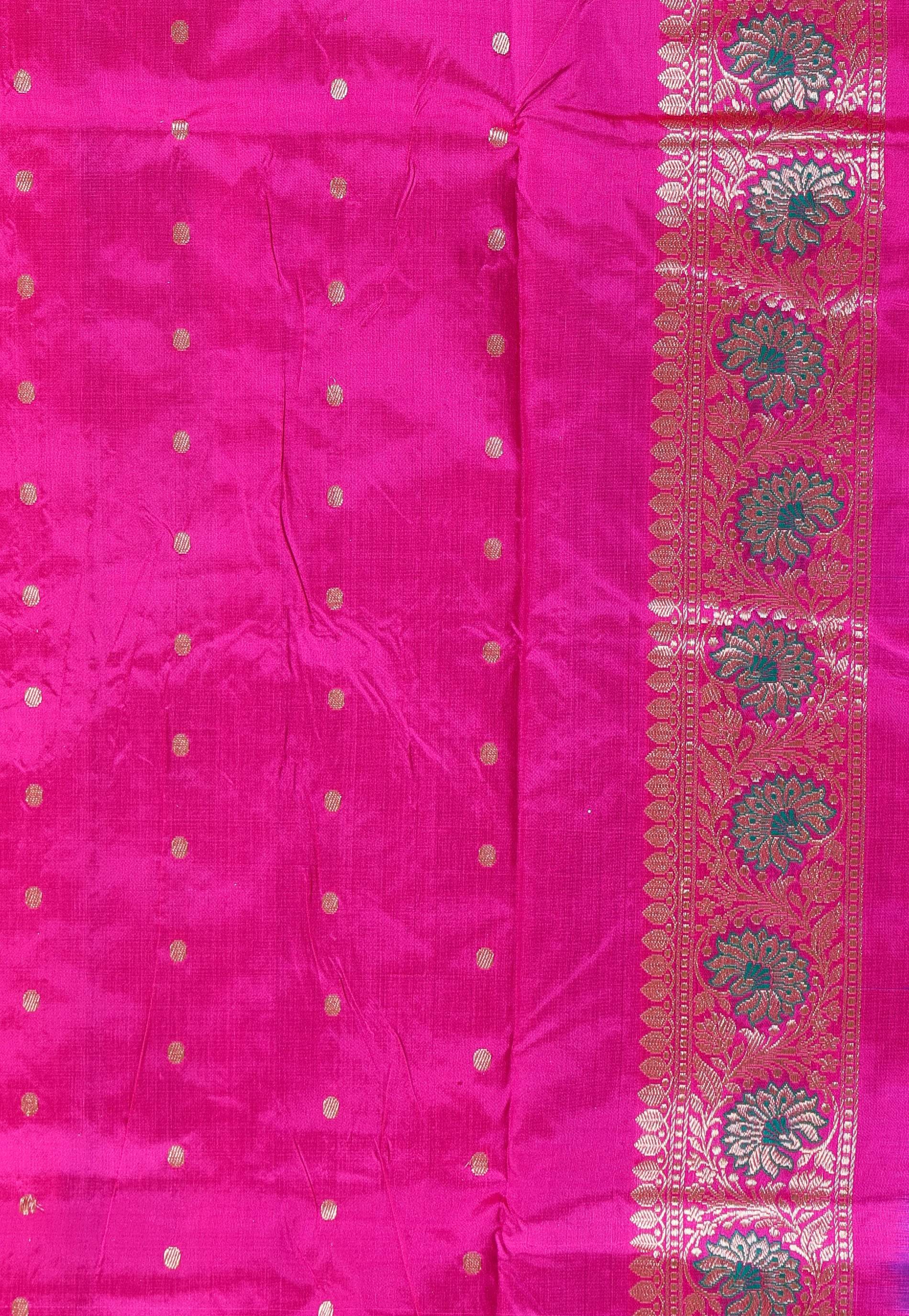 Purple Minakari with Rani Pink Border Kadwa Katan Silk Saree With Blouse Piece - Adi Akshoy & Co.