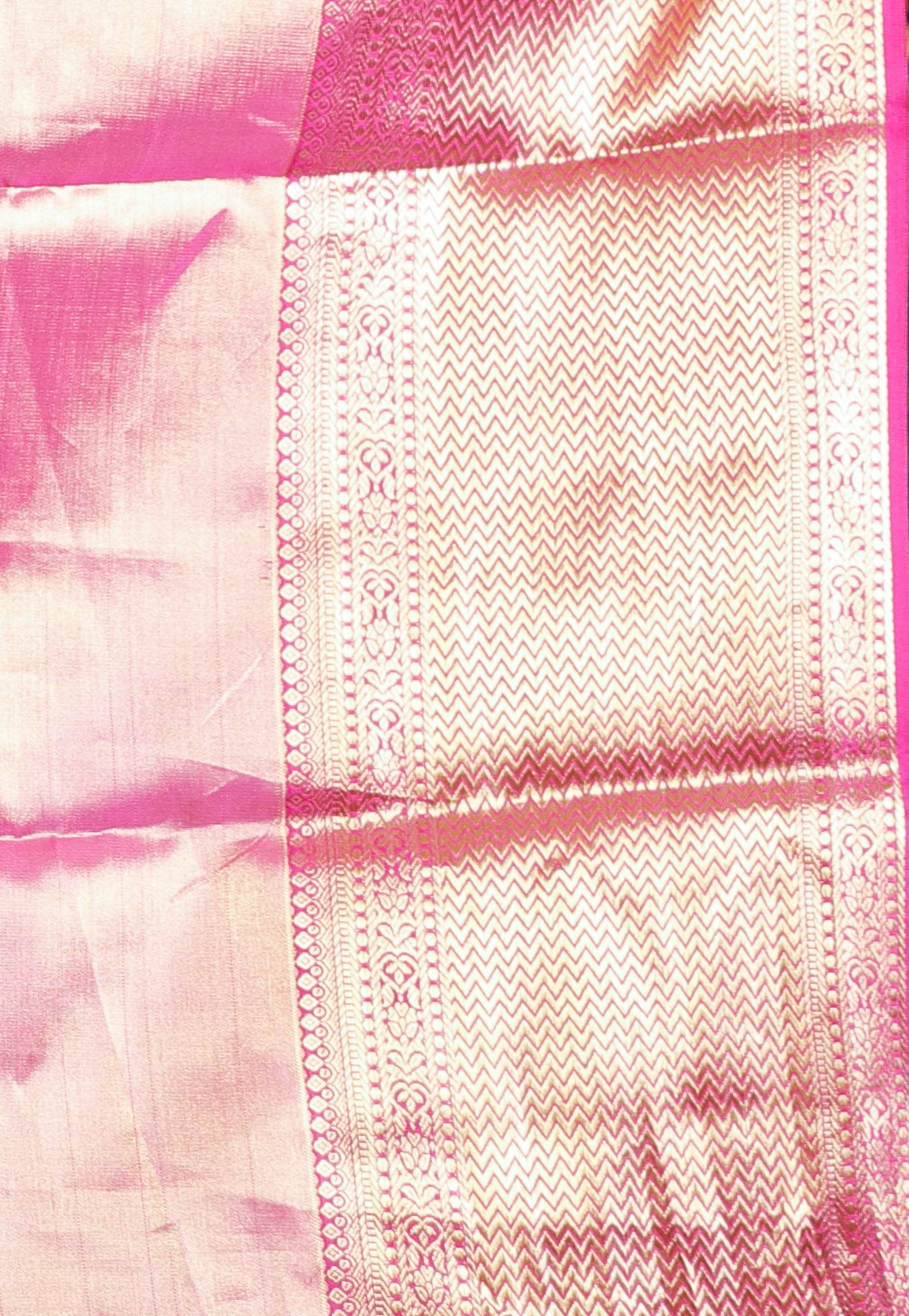 Sea Green Brocade with Rani Pink Border Tissue Kanjivaram Pure Silk Saree With Blouse Piece - Adi Akshoy & Co.