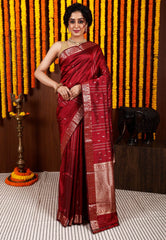 Maroon Katan Silk Saree With Blouse Piece - Adi Akshoy & Co.