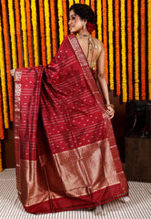 Maroon Katan Silk Saree With Blouse Piece - Adi Akshoy & Co.