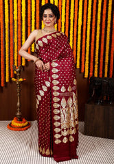 Maroon Wedding Banarasi Silk Saree with Blouse Piece - Adi Akshoy & Co.