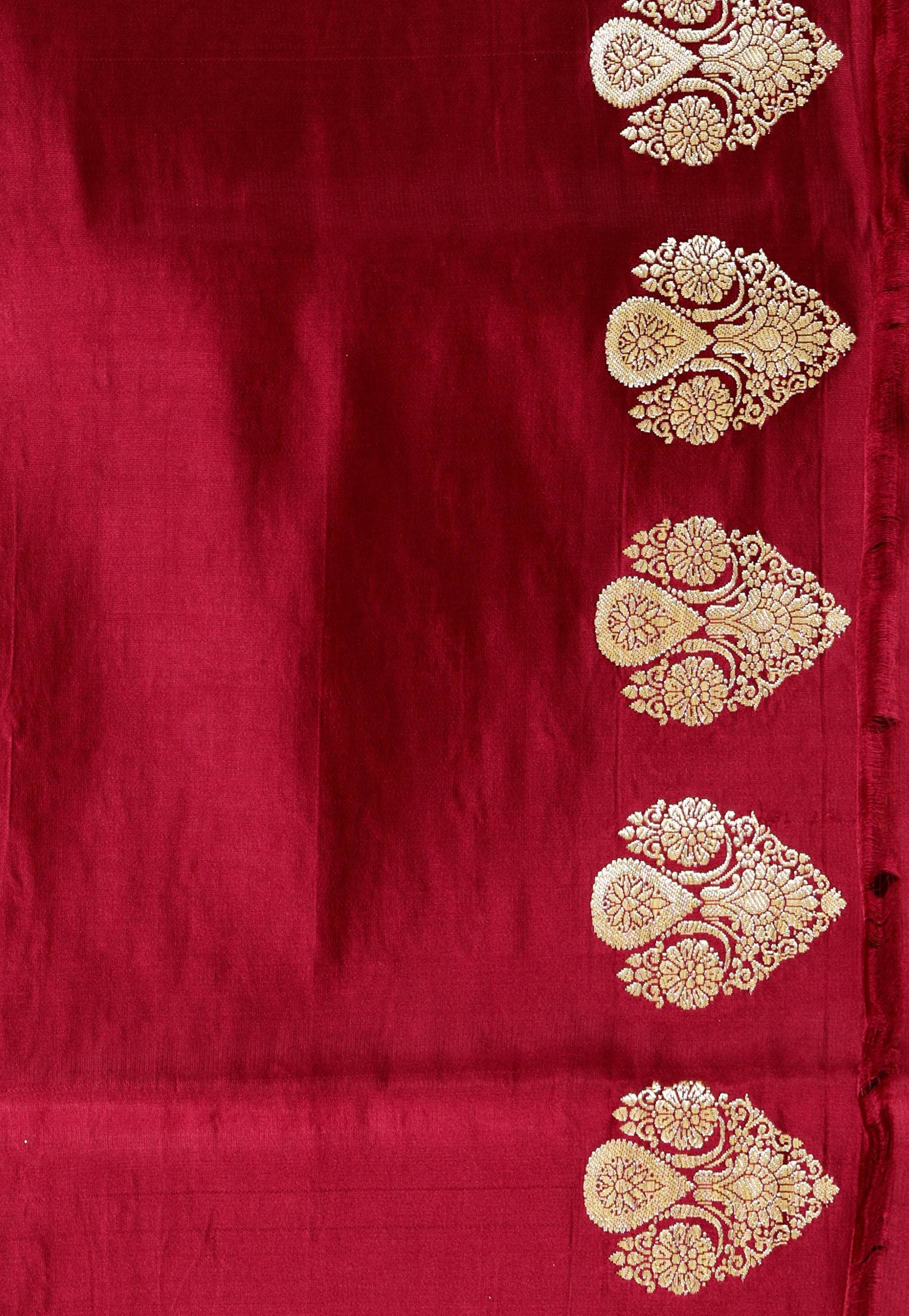 Maroon Wedding Banarasi Silk Saree with Blouse Piece - Adi Akshoy & Co.