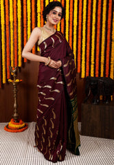 Maroon Kanjivaram Silk Saree With Blouse Piece - Adi Akshoy & Co.