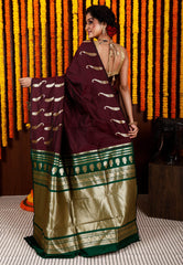 Maroon Kanjivaram Silk Saree With Blouse Piece - Adi Akshoy & Co.