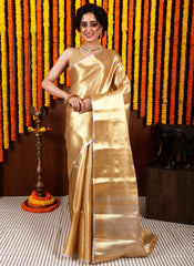 Gold Tissue Kanjivaram Silk Saree With Blouse Piece - Adi Akshoy & Co.