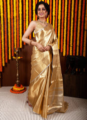 Gold Tissue Kanjivaram Silk Saree With Blouse Piece - Adi Akshoy & Co.