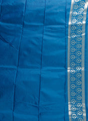 Feroza Blue with Peacock Blue Border Kanjivaram Silk Saree With Blouse Piece - Adi Akshoy & Co.