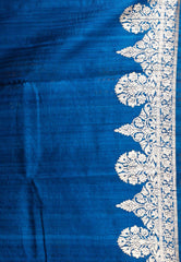 Turquoise Blue Tussar Pure Silk Saree with Blouse Piece - Adi Akshoy & Co.