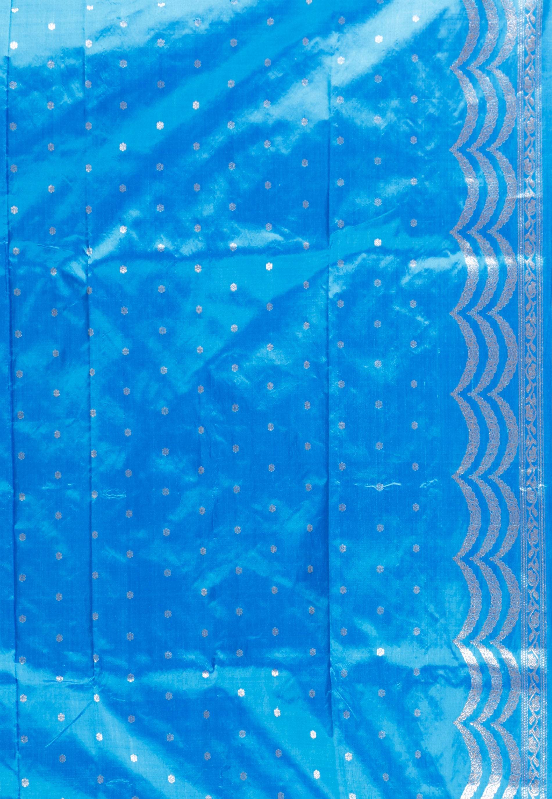 Feroza Blue Katan Silk Saree With Blouse Piece - Adi Akshoy & Co.