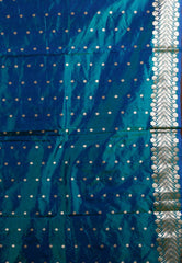 Peacock Blue Katan Silk Saree With Blouse Piece - Adi Akshoy & Co.