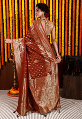 Rust Katan Silk Saree With Blouse Piece - Adi Akshoy & Co.